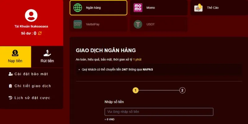 Nạp tiền Hello88 qua ngân hàng